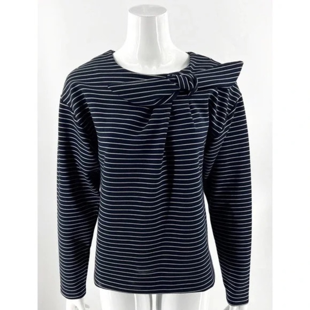 Banana Republic Navy Blue & White Striped Thick Long Sleeve Blouse, Small